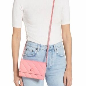 Kurt Geiger Soho Drench Wallet Chain Crossbody Purse Quilted Leather PINK!